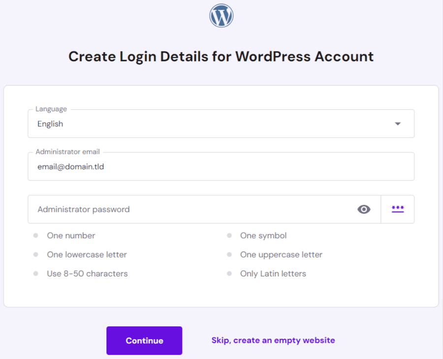 this image shows hostinger wordpress login panel