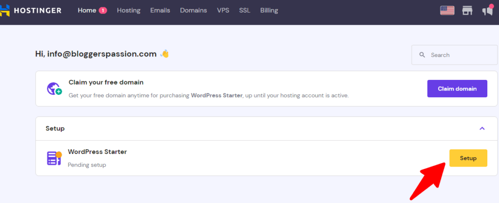this image shows hostinger wordpress setup