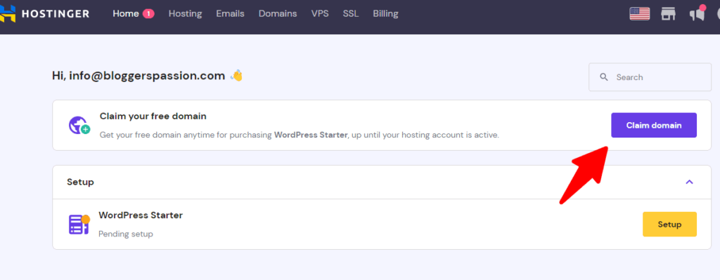 this image shows hostinger free domain