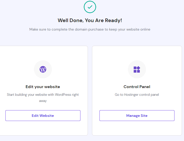 this image shows hostinger ready for check